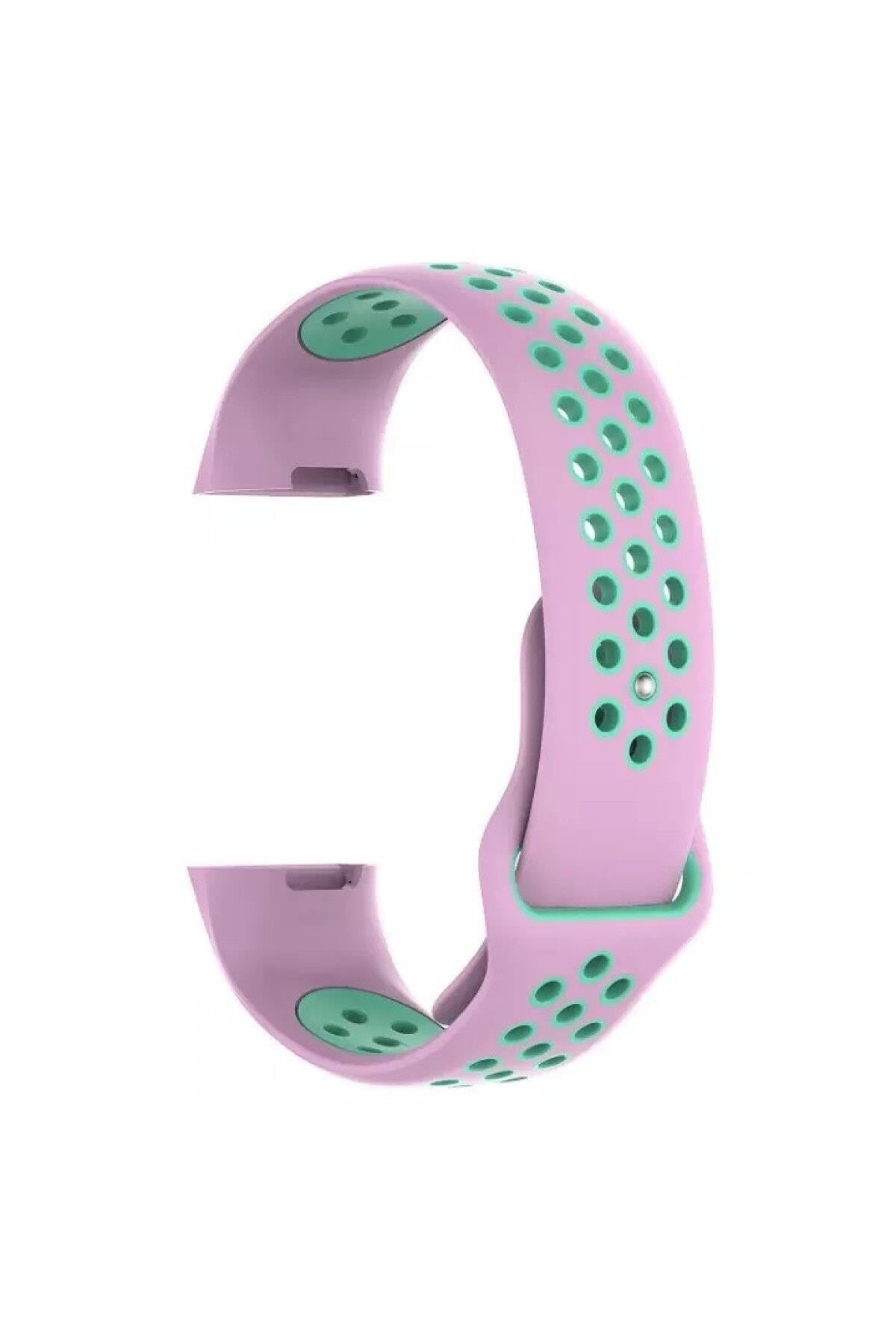 Fitbit Charge 3 Uyumlu Small Beden Delikli Silikon Kordon Siyah Pembe