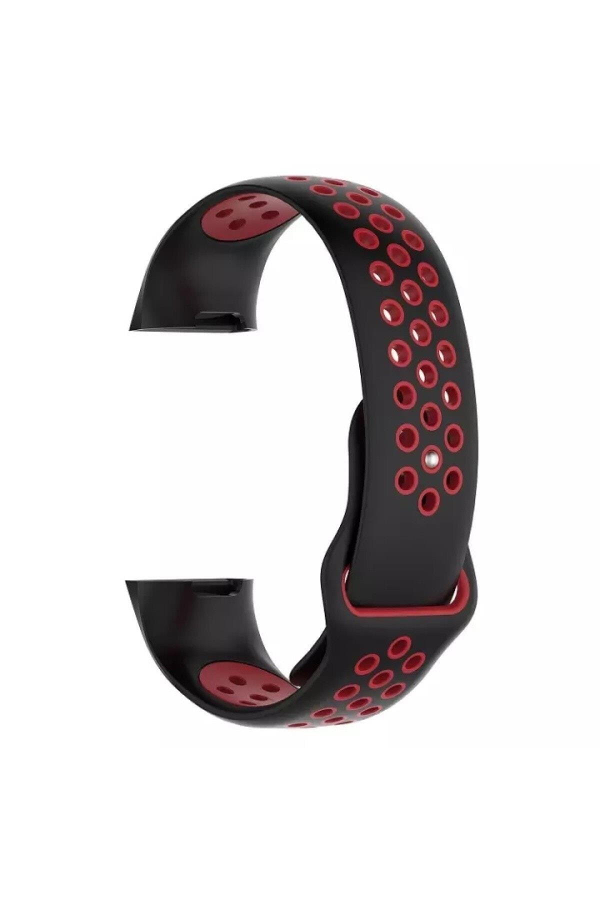 Fitbit Charge 3 Uyumlu Small Beden Delikli Silikon Kordon Siyah Pembe