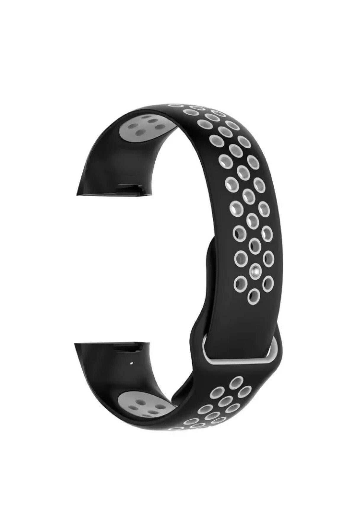 Fitbit Charge 4 Için Large Beden(l Sıze) Delikli Silikon Kordon Siyah Beyaz