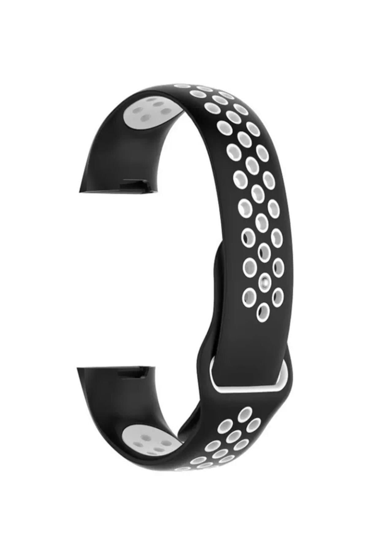 Fitbit Charge 4 Için Large Beden(l Sıze) Delikli Silikon Kordon Siyah Beyaz