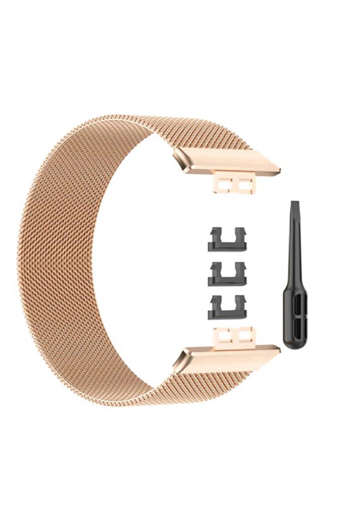 Huawei Watch Fit Elegant Için Pimli Metal Mıknatıslı Milanese Kordon Rose Gold