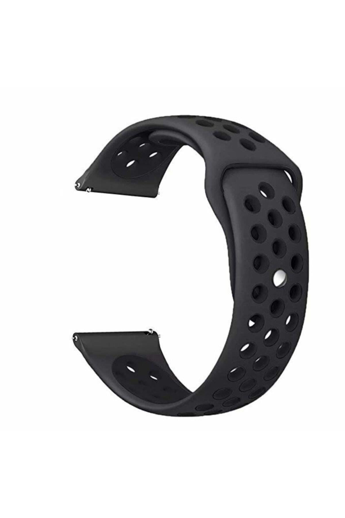 Realme Watch S Pro Için Delikli Silikon Kordon Kayış Siyah Siyah