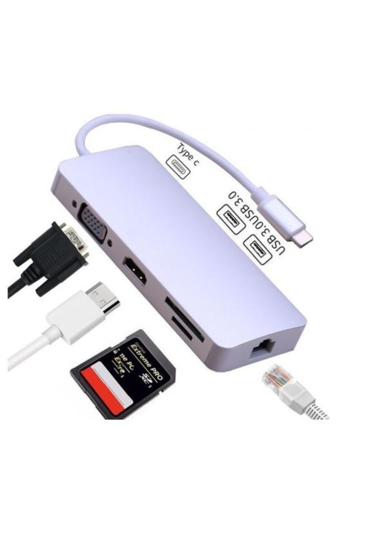 Type C 8 In 1 Hub Hdmı/ Vga/ethernet/kart Okuyucu Usb C Çoğaltıcı