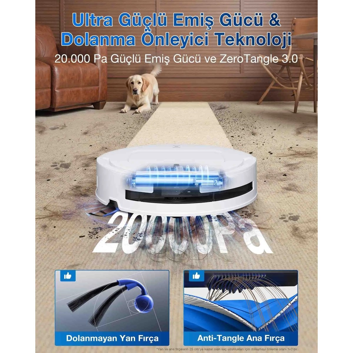 Ecovacs Deebot DEX68-13EC T80 Omni White Robot Süpürge ve Paspas 20.000PA Zerotangle 3.0 75°c Sıcak Sulu Paspas Yıkama