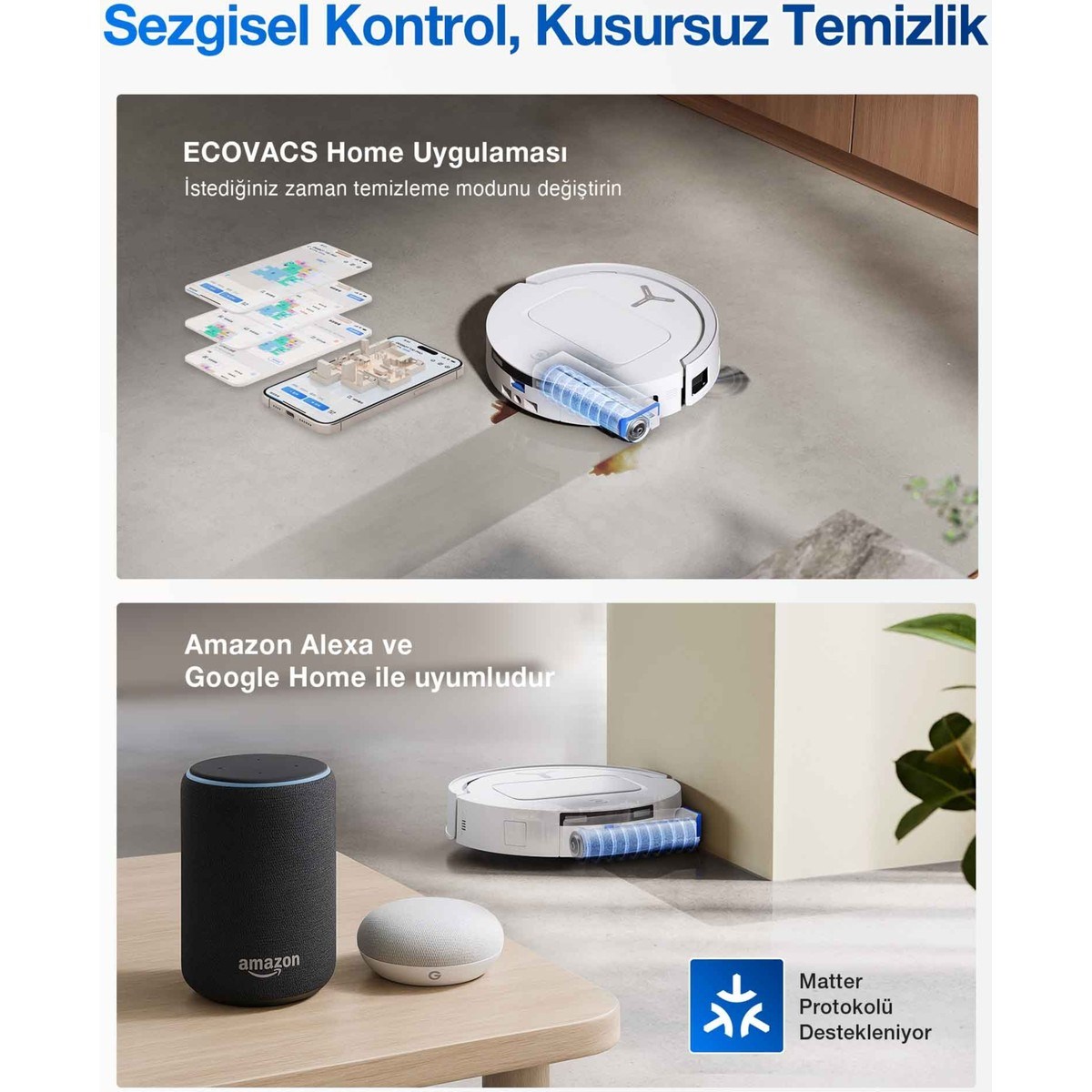 Ecovacs Deebot DEX68-13EC T80 Omni White Robot Süpürge ve Paspas 20.000PA Zerotangle 3.0 75°c Sıcak Sulu Paspas Yıkama