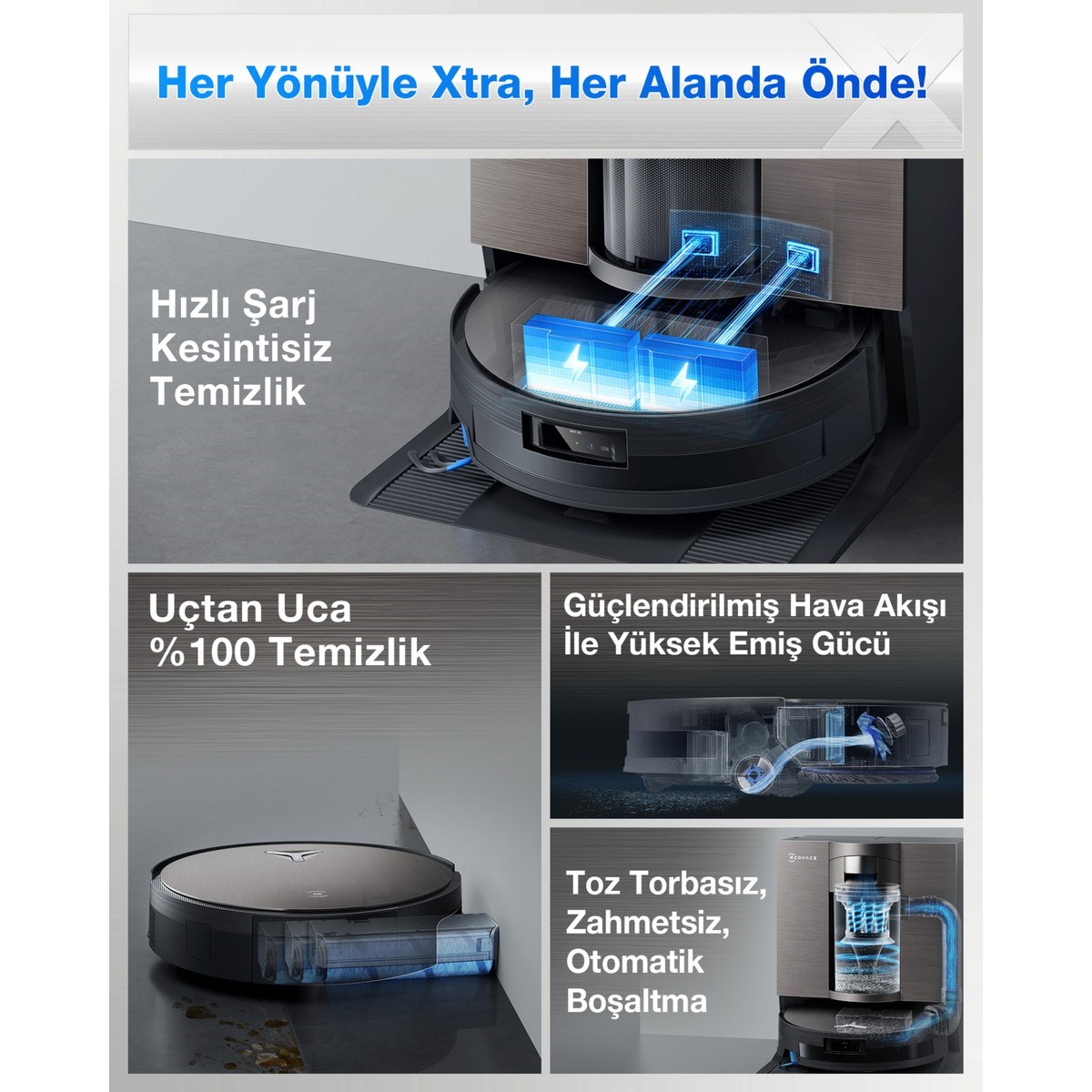 Ecovacs Deebot DEX99-10EC X11 Omni Cyclone Black Toz Torbasız Robot Süpürge ve Paspas PowerBoost