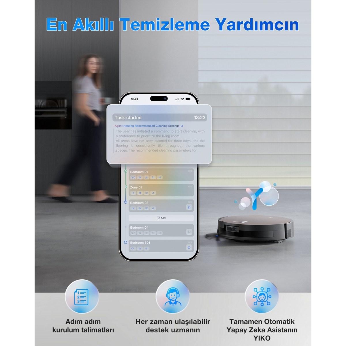 Ecovacs Deebot DEX99-10EC X11 Omni Cyclone Black Toz Torbasız Robot Süpürge ve Paspas PowerBoost