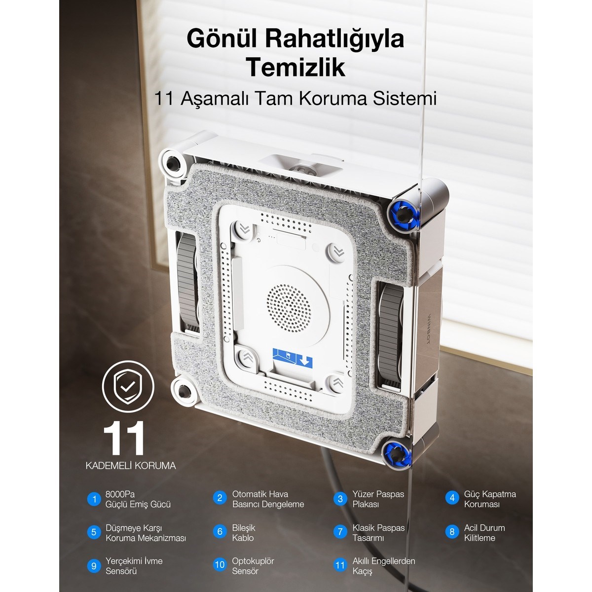 Ecovacs Winbot WG858-07 W3 Omni Silver Gray Cam Silme Robotu