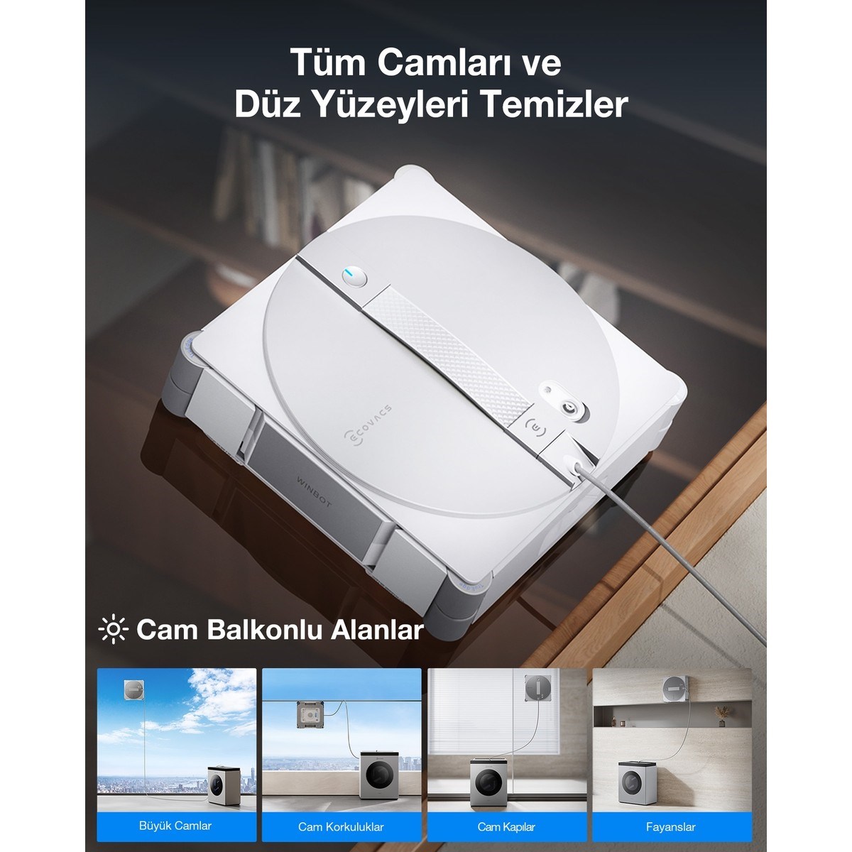 Ecovacs Winbot WG858-07 W3 Omni Silver Gray Cam Silme Robotu