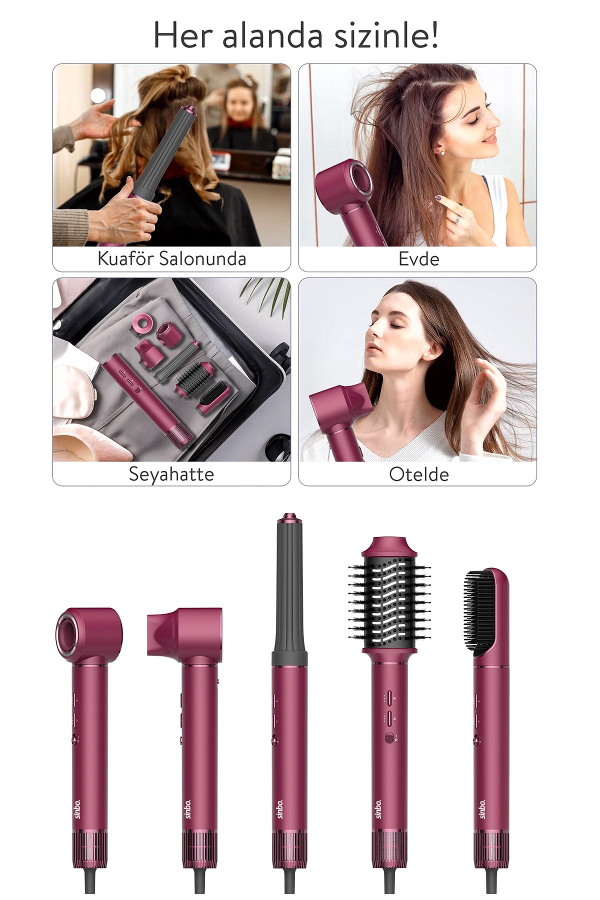 Pro Compact Uzun Multi-styler Hava Üfleme 5in1 Saç Şekillendirici Bldc Shd-1729 Royal Gilded Red