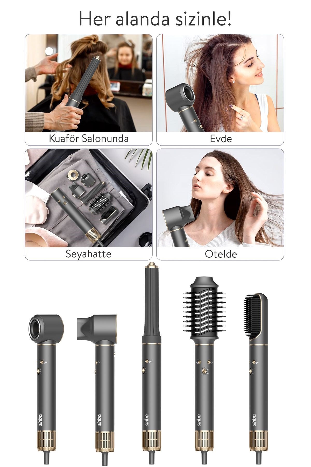 Sinbo Pro Compact Uzun Multi-Styler Hava Üfleme 5in1 Bldc Saç Şekillendirici 1719 -Graphite Gray
