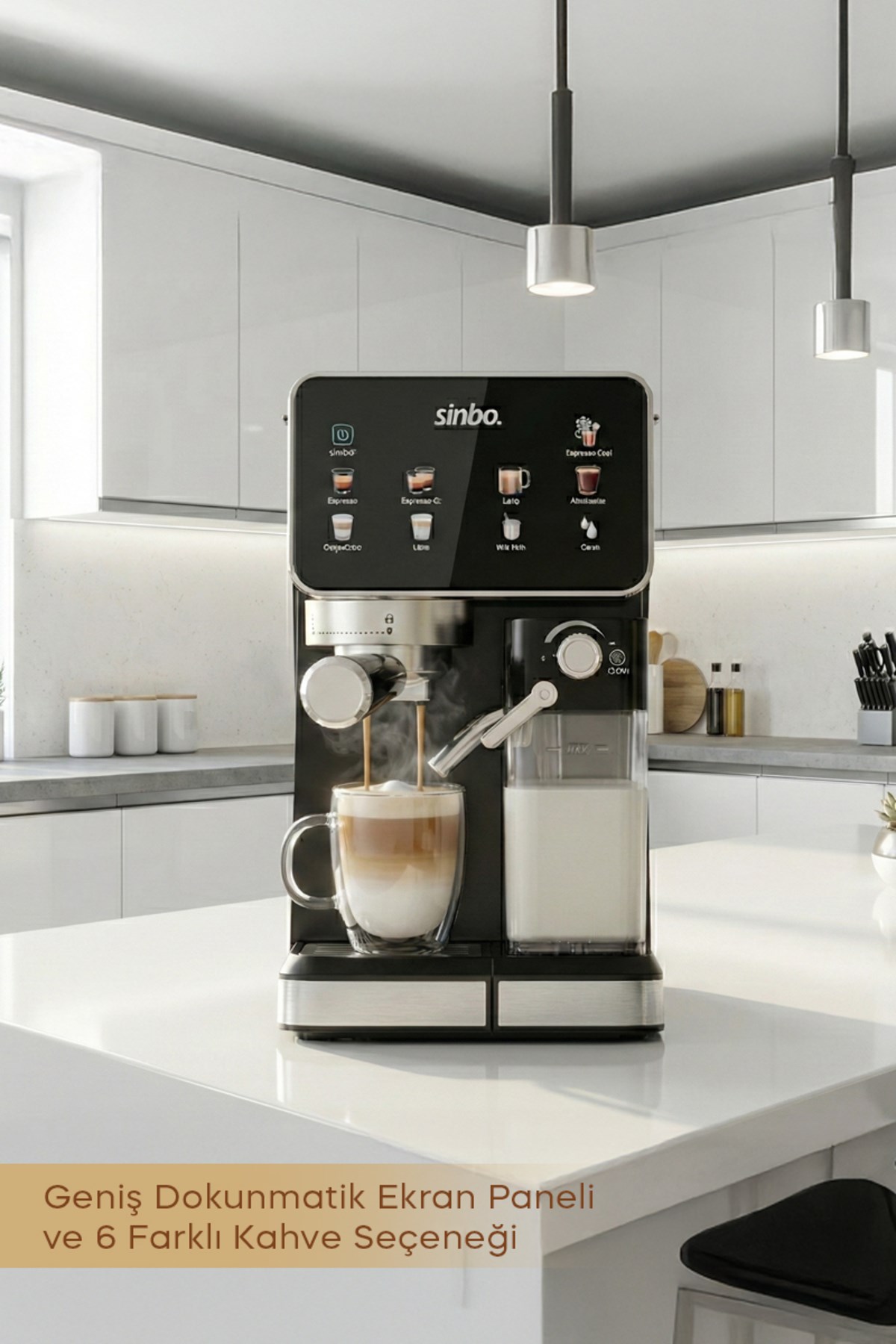 Sinbo Scm‑2995 Pro Kapsüllü & Toz Kahve Espresso Makinesi – 20 bar Basınç, Süt Haznesi, Dokunmatik