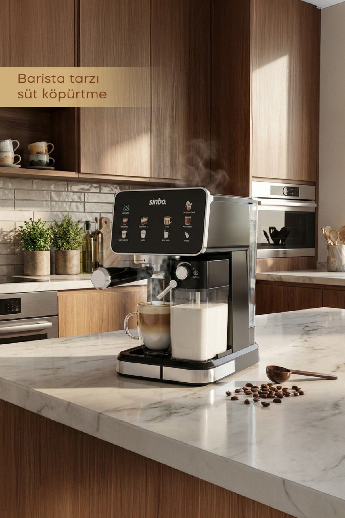 Sinbo Scm‑2995 Pro Kapsüllü & Toz Kahve Espresso Makinesi – 20 bar Basınç, Süt Haznesi, Dokunmatik