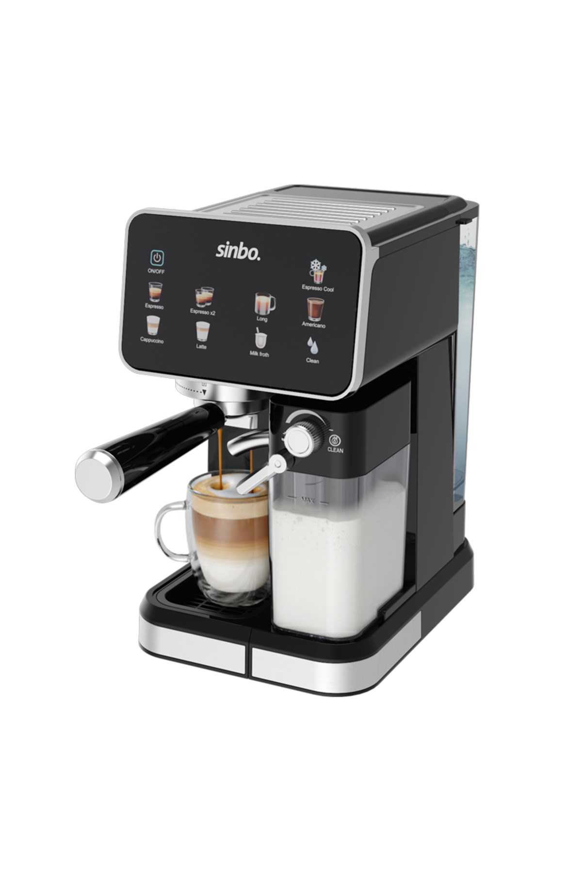 Sinbo Scm‑2995 Pro Kapsüllü & Toz Kahve Espresso Makinesi – 20 bar Basınç, Süt Haznesi, Dokunmatik
