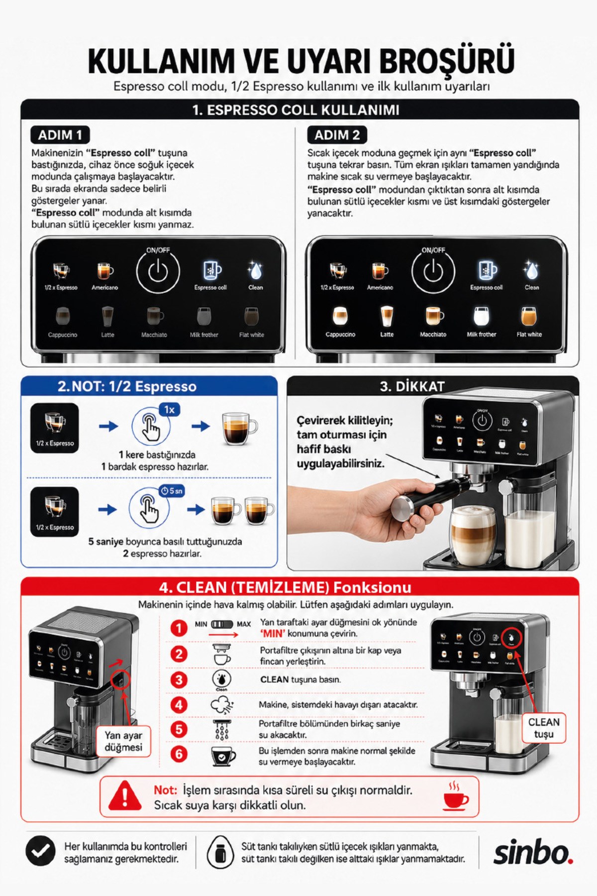 Sinbo SCM-3036 Pro 20 Bar Espresso Makinesi, 7 Kahve, Süt Hazneli, Kapsül Uyumlu