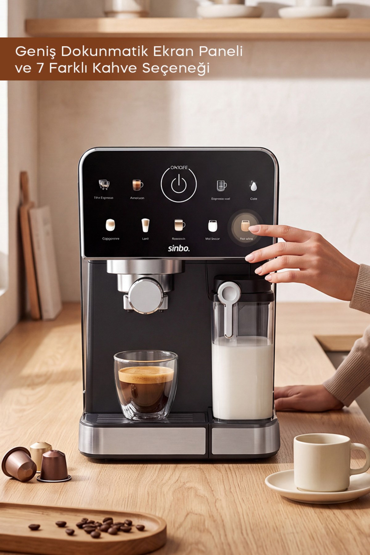 Sinbo SCM-3036 Pro 20 Bar Espresso Makinesi, 7 Kahve, Süt Hazneli, Kapsül Uyumlu