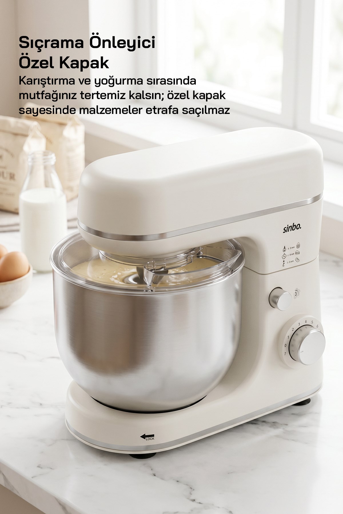 Sinbo SMX-2769 Beyaz Stand Mikser 1300W 6L Hamur Yoğurma Mikseri Profesyonel Mutfak Şefi Mikser Beyaz