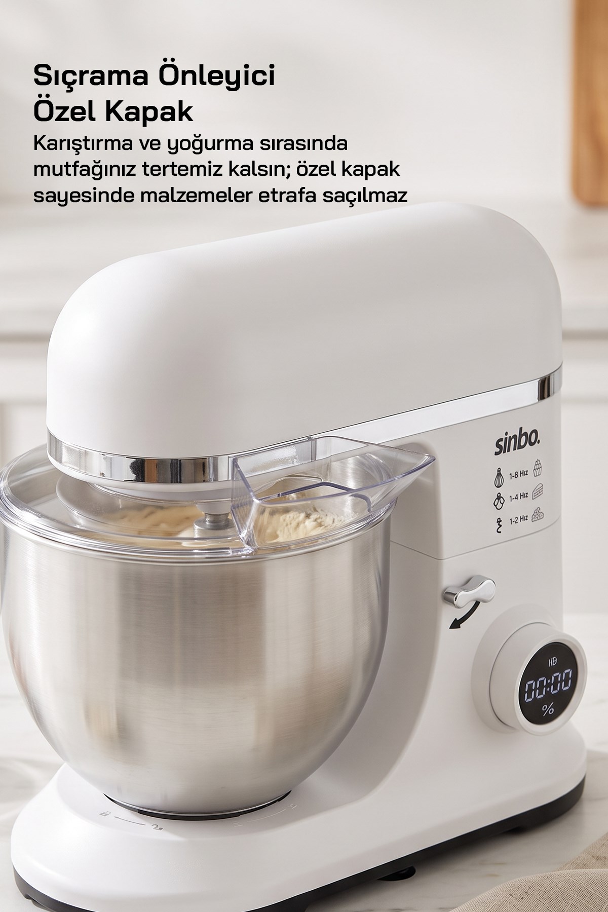 Sinbo SMX-2773 BEYAZ Dijital Ekranlı Zaman Ayarlı Stand Mikser 7.5 Litre 1500W