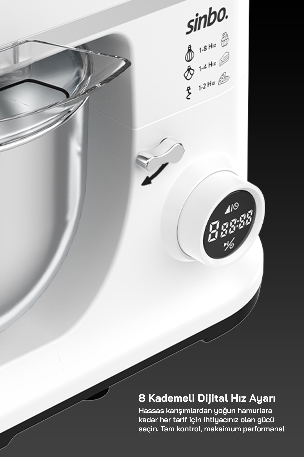 Sinbo SMX-2773 BEYAZ Dijital Ekranlı Zaman Ayarlı Stand Mikser 7.5 Litre 1500W