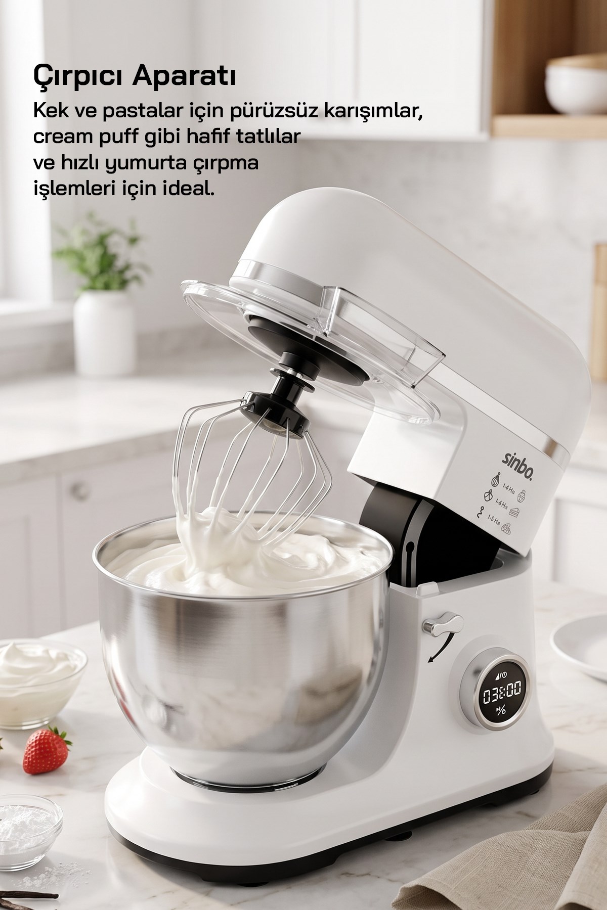 Sinbo SMX-2773 BEYAZ Dijital Ekranlı Zaman Ayarlı Stand Mikser 7.5 Litre 1500W
