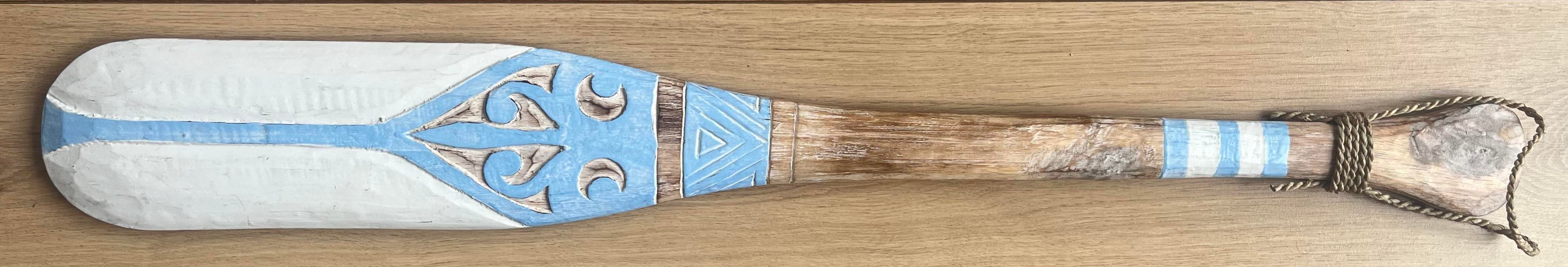 Ahşap Kabartma Desenli Kürek Duvar Dekoru ( Mavi Beyaz )