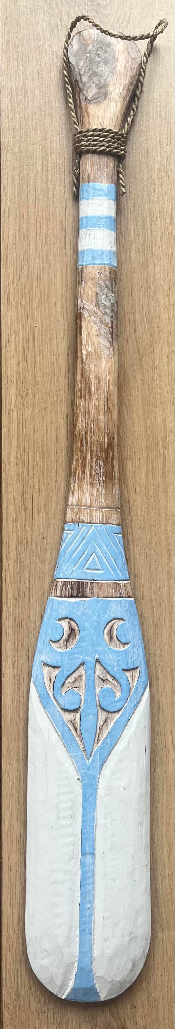 Ahşap Kabartma Desenli Kürek Duvar Dekoru ( Yeşil Beyaz )