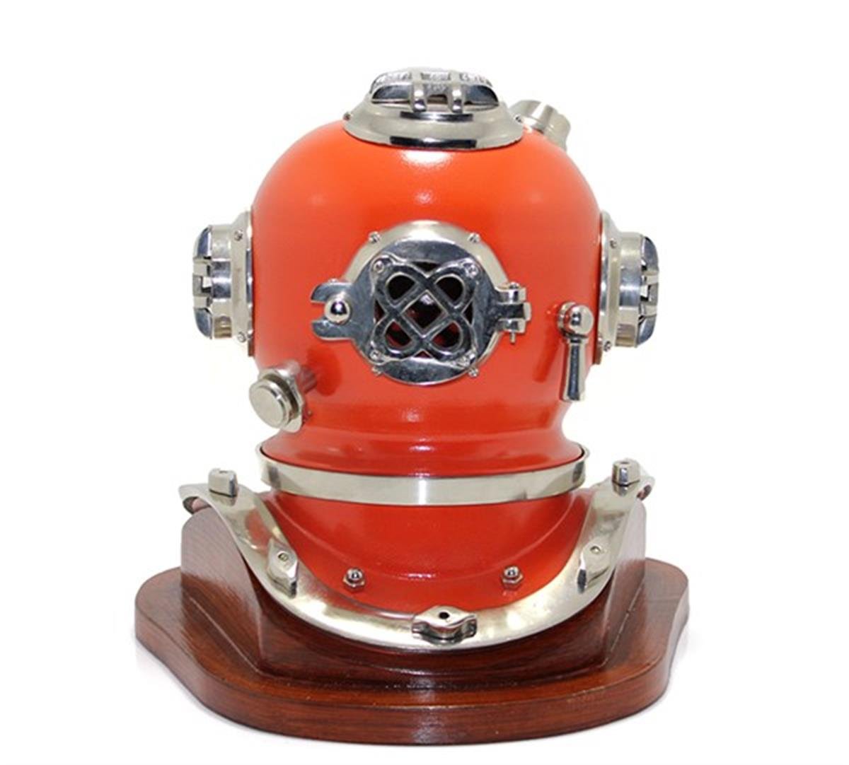 AHŞAP STANDLI MARK V DALGIÇ BAŞLIK MASA DEKORU TURUNCU ORTA BOY