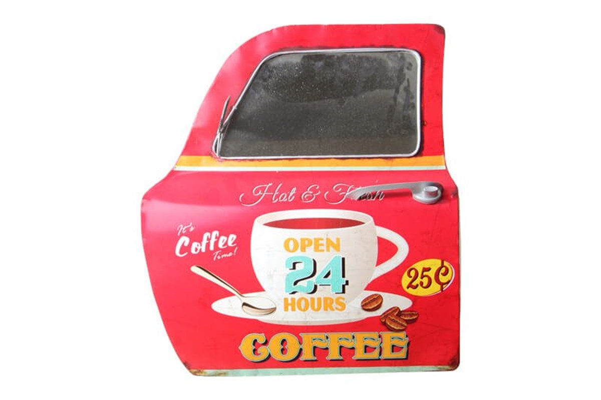 Dekoratif Coffee Temalı Kırmızı Araba Kapısı Ayna