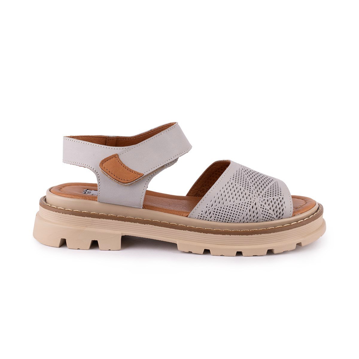  Hakiki Deri Lazer Baskılı Ledy Modern Sandalet Taş Deri 09-LN-34