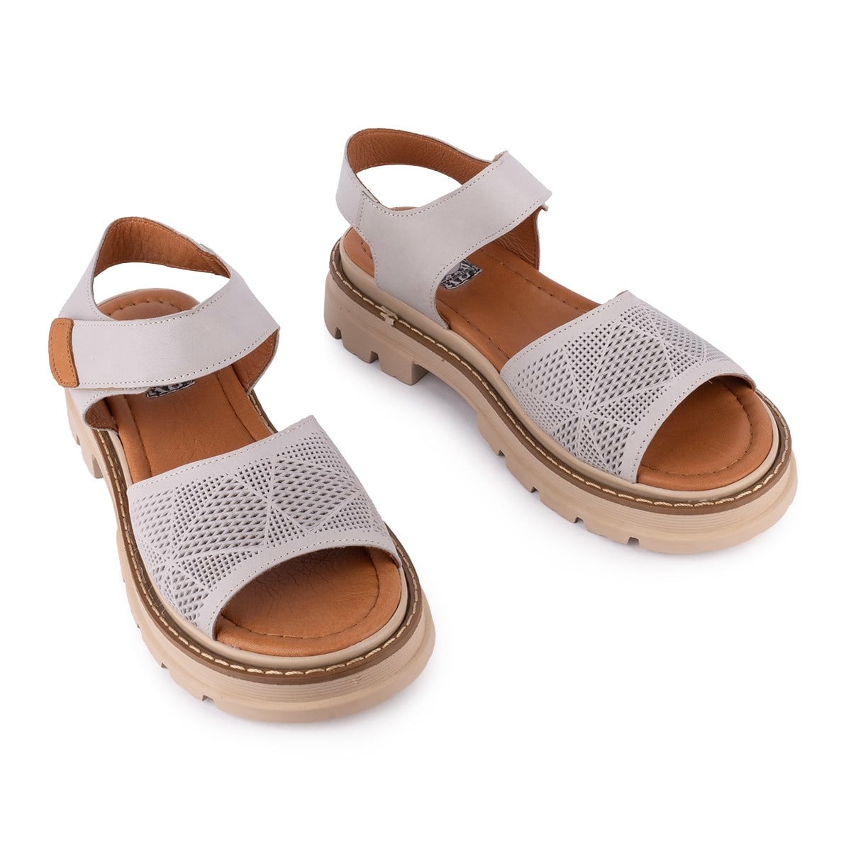  Hakiki Deri Lazer Baskılı Ledy Modern Sandalet Taş Deri 09-LN-34