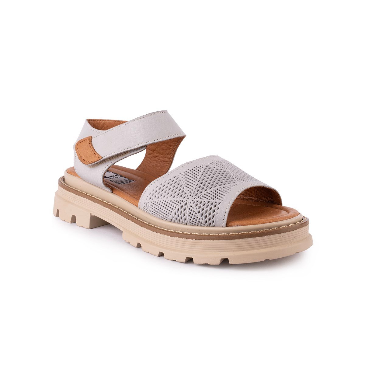  Hakiki Deri Lazer Baskılı Ledy Modern Sandalet Taş Deri 09-LN-34