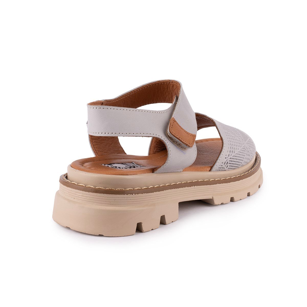  Hakiki Deri Lazer Baskılı Ledy Modern Sandalet Taş Deri 09-LN-34