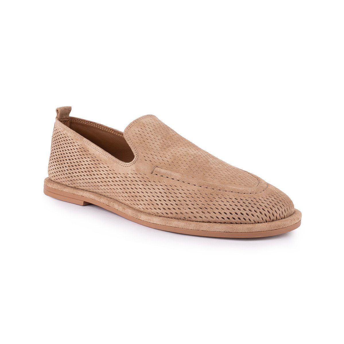 Hakiki Deri Modern Baskılı Babet Camel Süet 1018