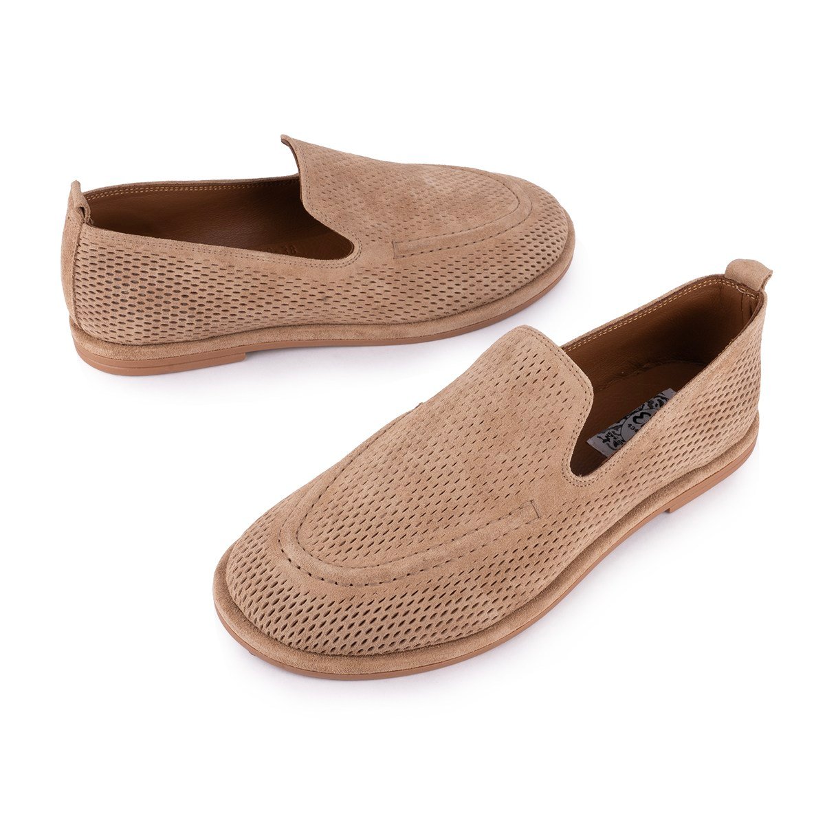 Hakiki Deri Modern Baskılı Babet Camel Süet 1018
