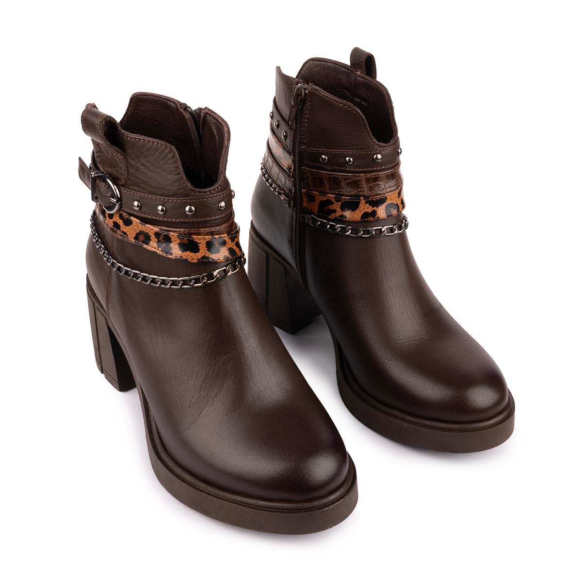 Hakiki Deri Modern Rahat Termo taban Bot Kahve 15290