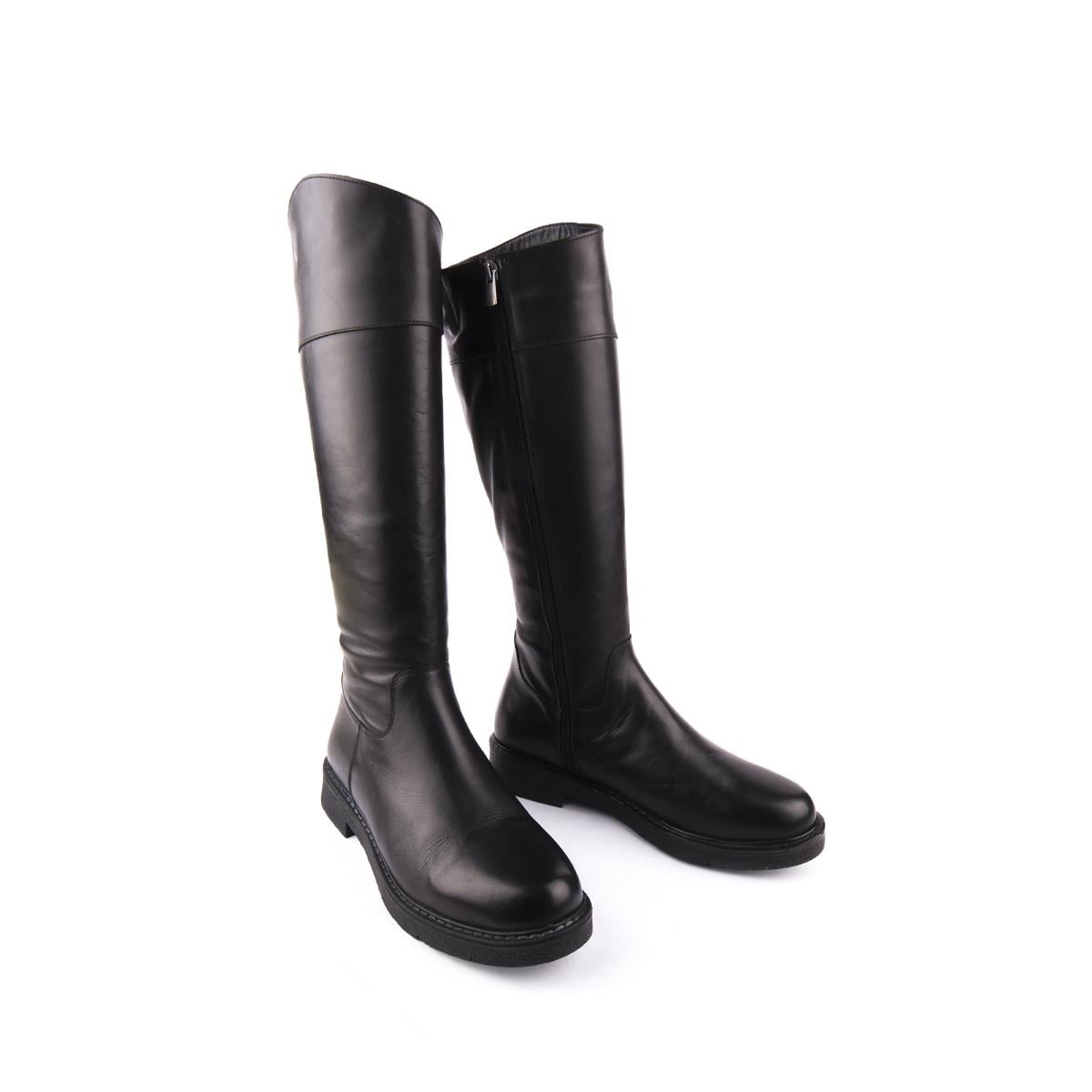 Modern Rahat Sivri Stiletto Deri Çizme Siyah 13856