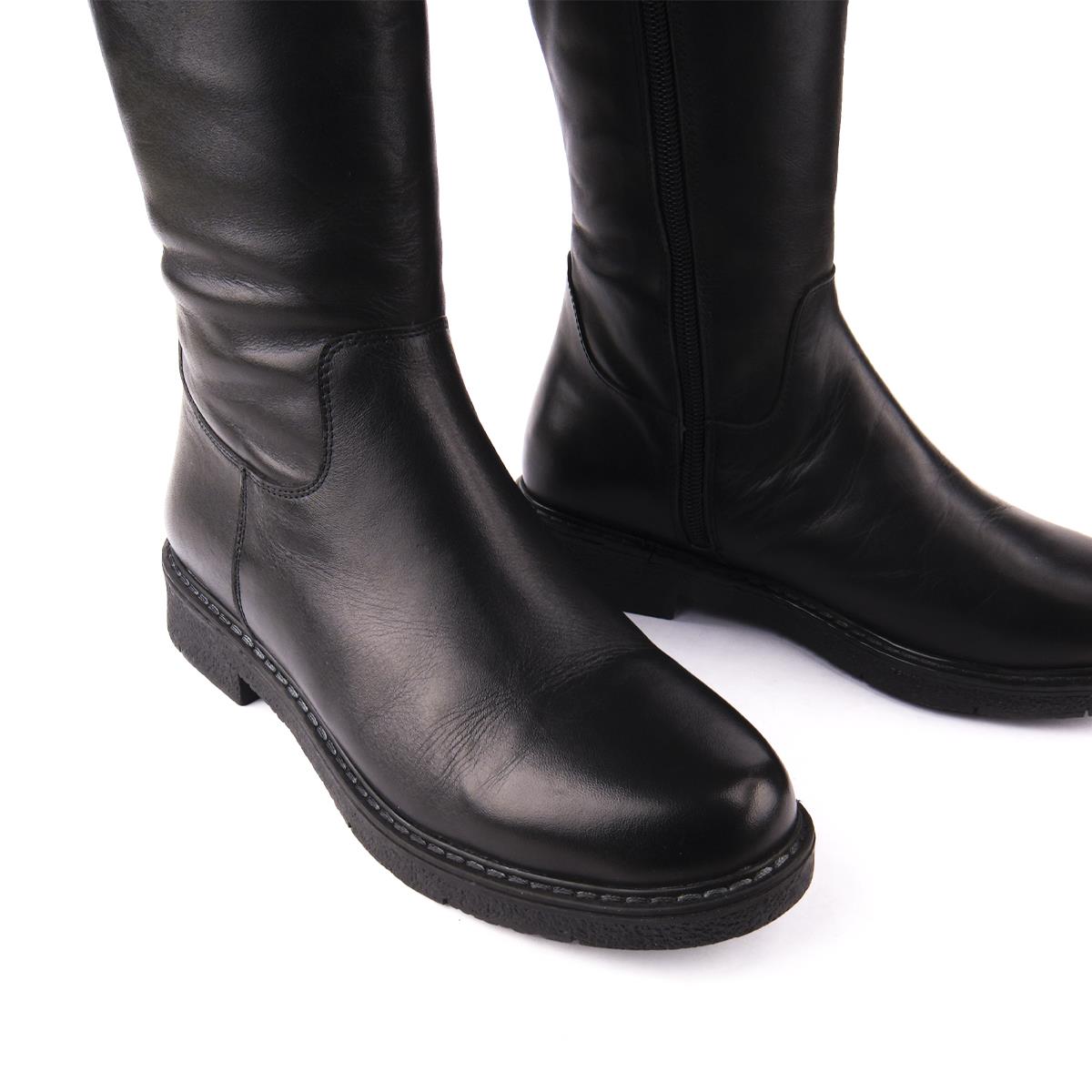 Modern Rahat Sivri Stiletto Deri Çizme Siyah 13856