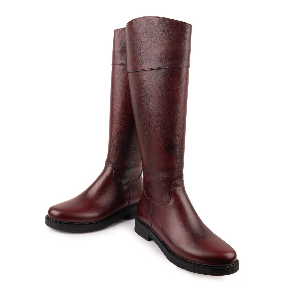 Modern Rahat Sivri Stiletto Deri Çizme Bordo 13856