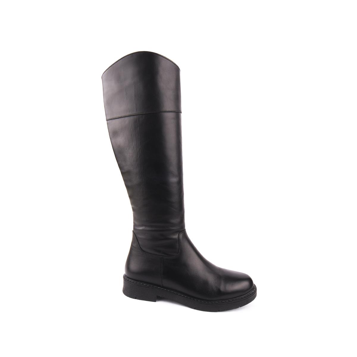 Modern Rahat Sivri Stiletto Deri Çizme Siyah 13856