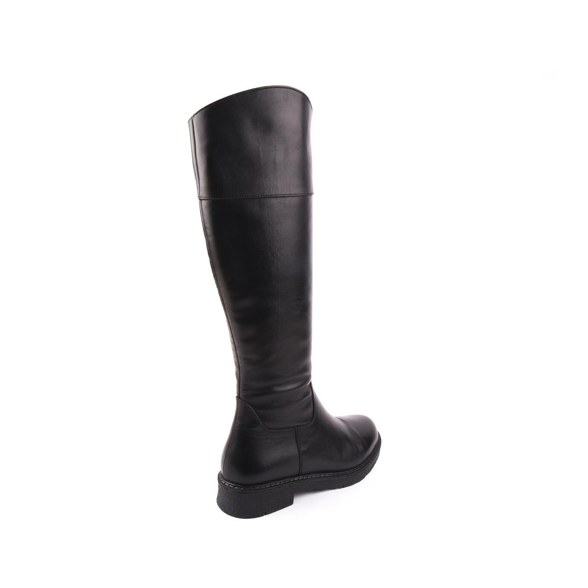 Modern Rahat Sivri Stiletto Deri Çizme Siyah 13856