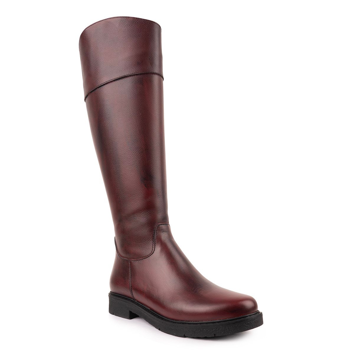 Modern Rahat Sivri Stiletto Deri Çizme Bordo 13856