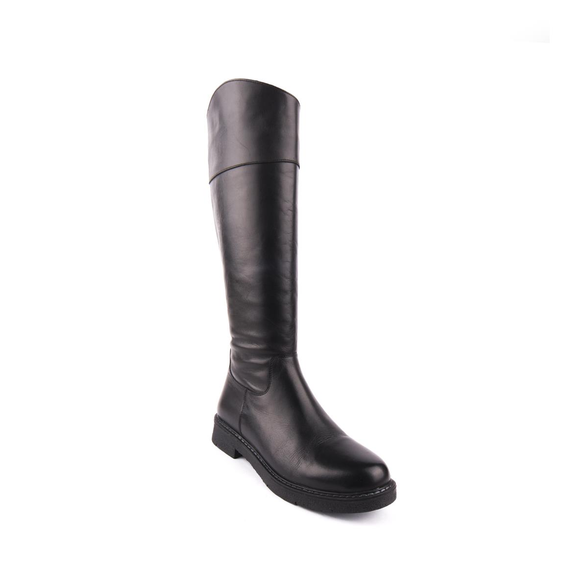 Modern Rahat Sivri Stiletto Deri Çizme Siyah 13856