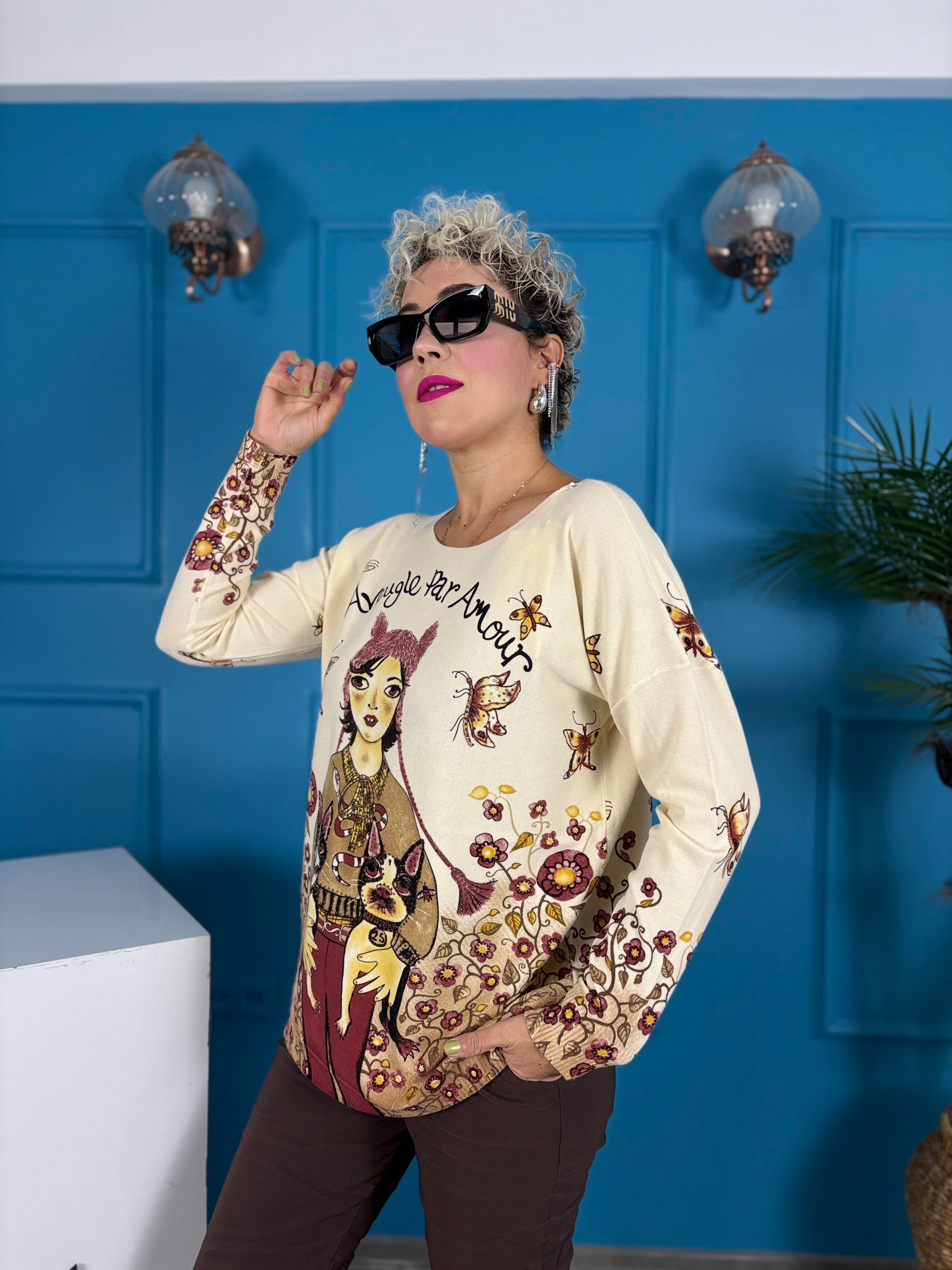 Dijital Baskı Taş İşlemeli İthal Bluz 1