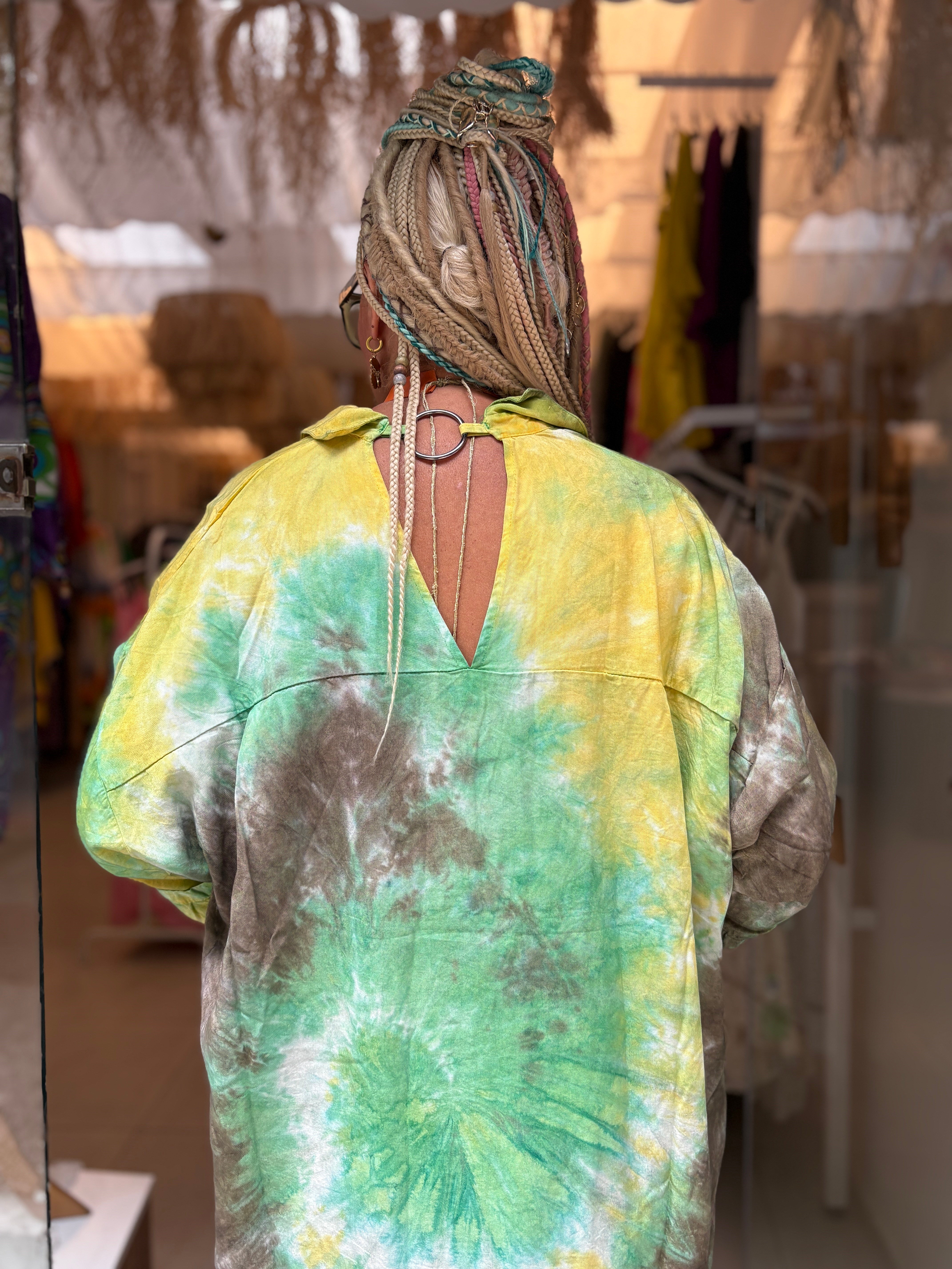 Halka Detaylı Yeşil Batik Elbise