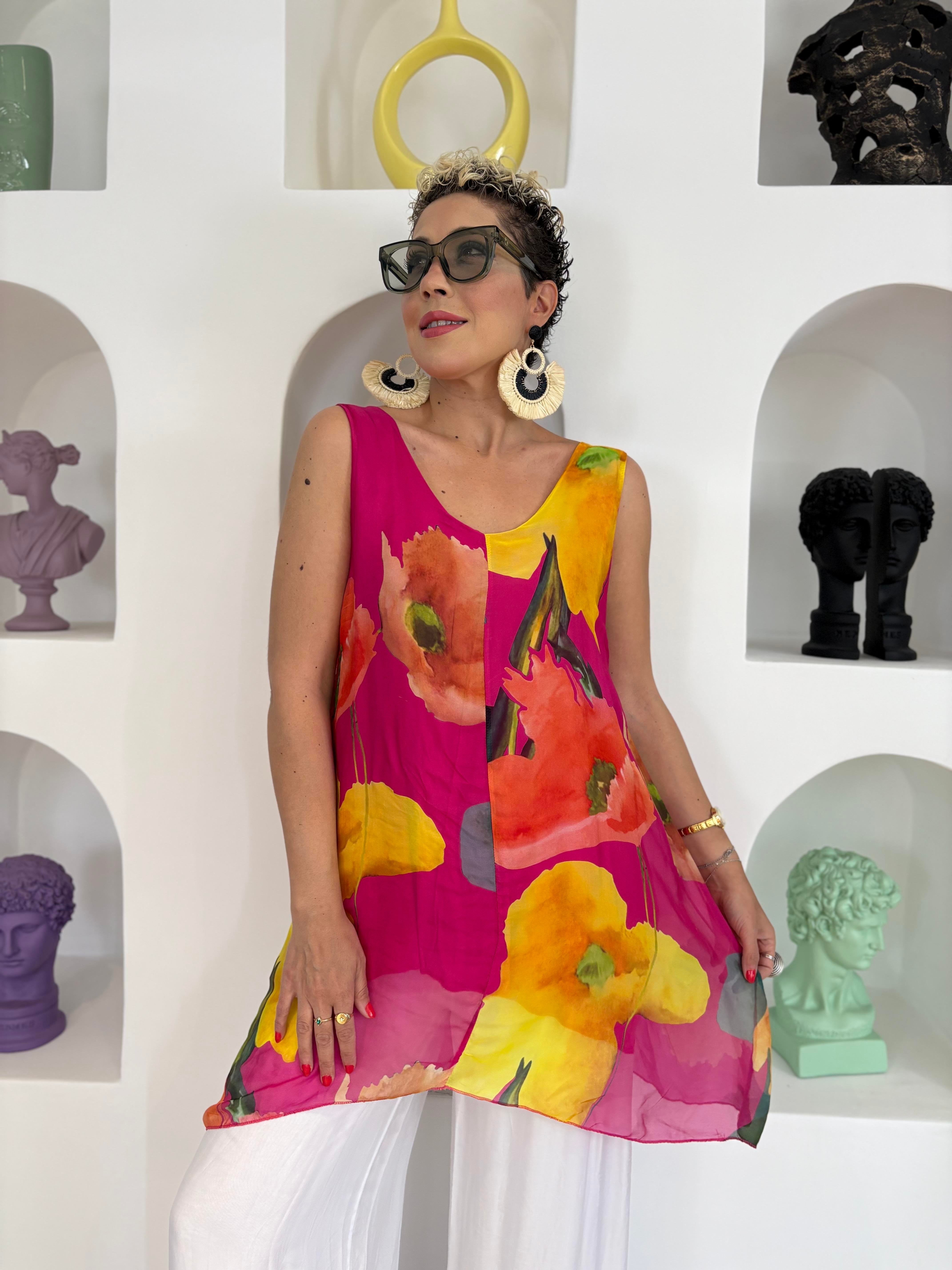 İtalyan Askılı Pembe İpek Bluz