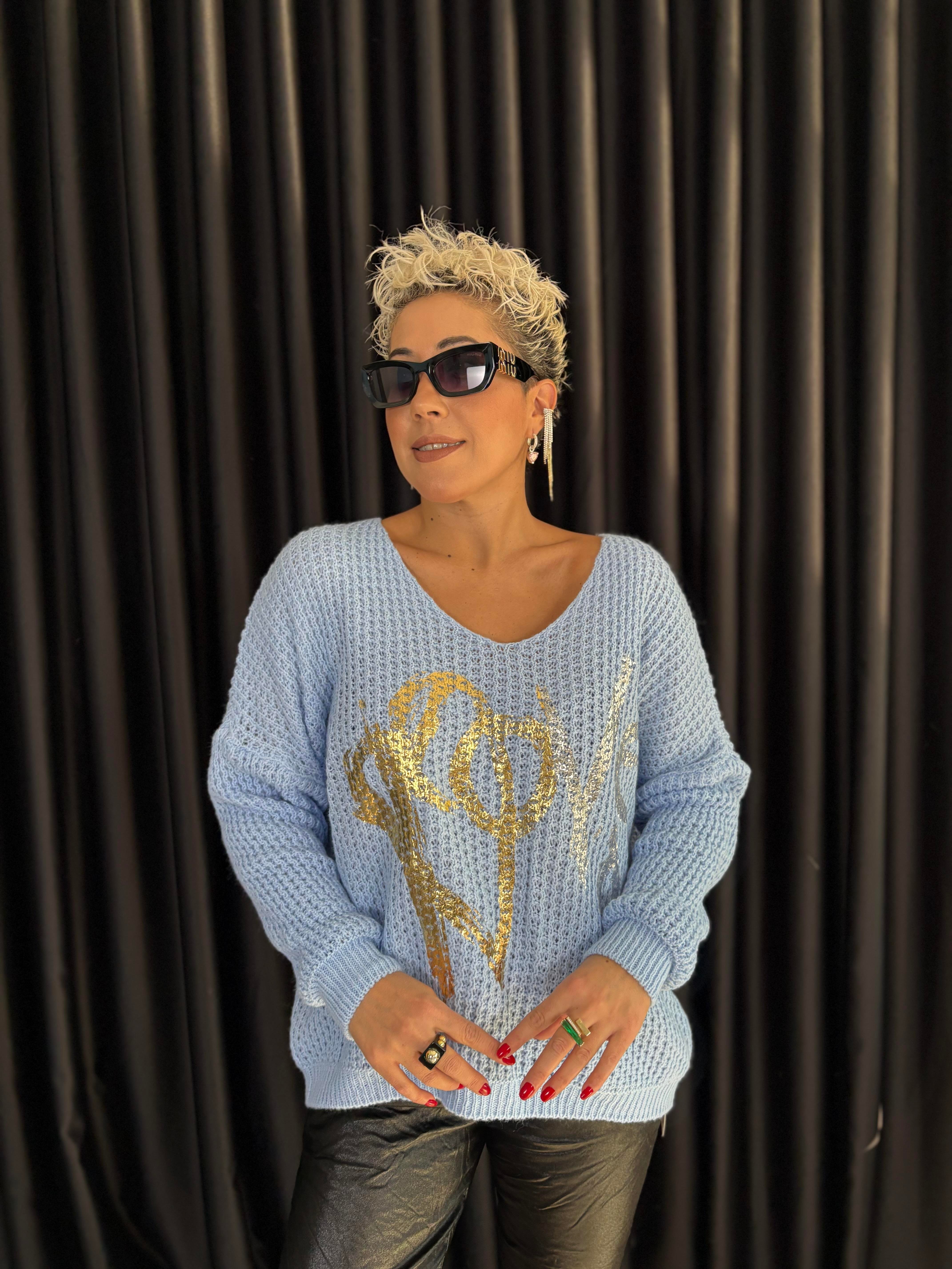 İtalyan Bebe Mavisi Örme Varaklı Bluz