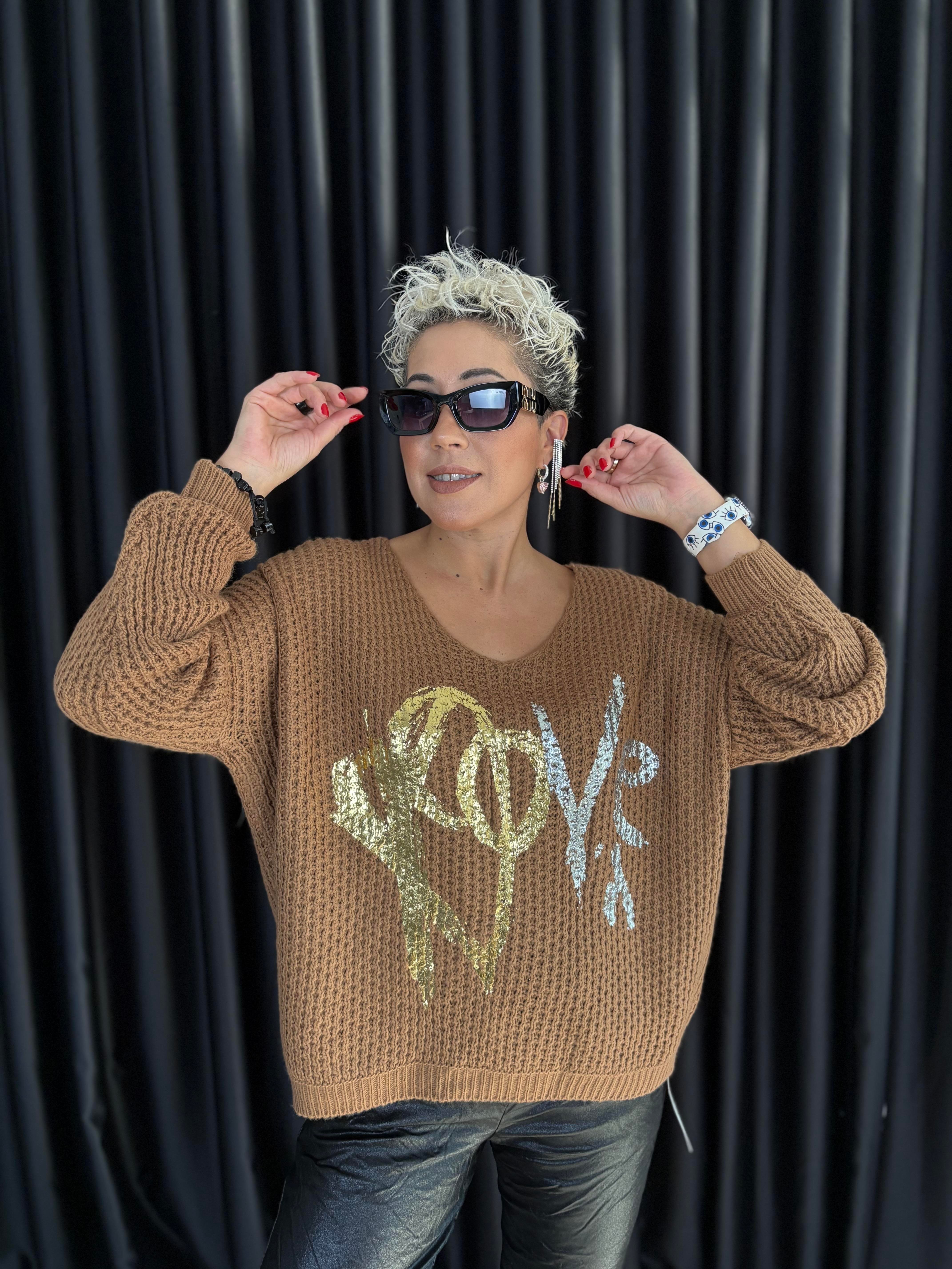 İtalyan Camel Örme Varaklı Bluz