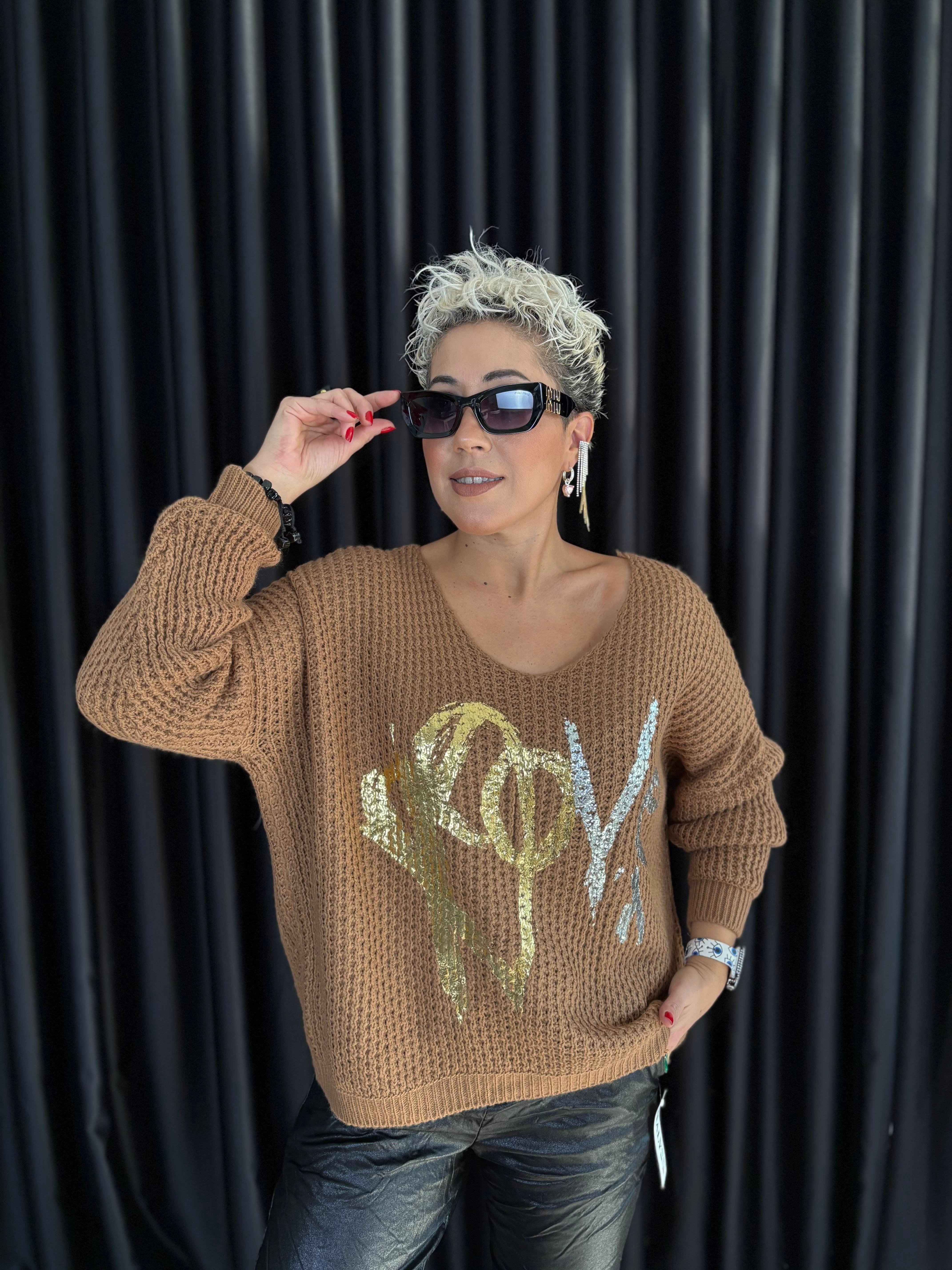 İtalyan Camel Örme Varaklı Bluz