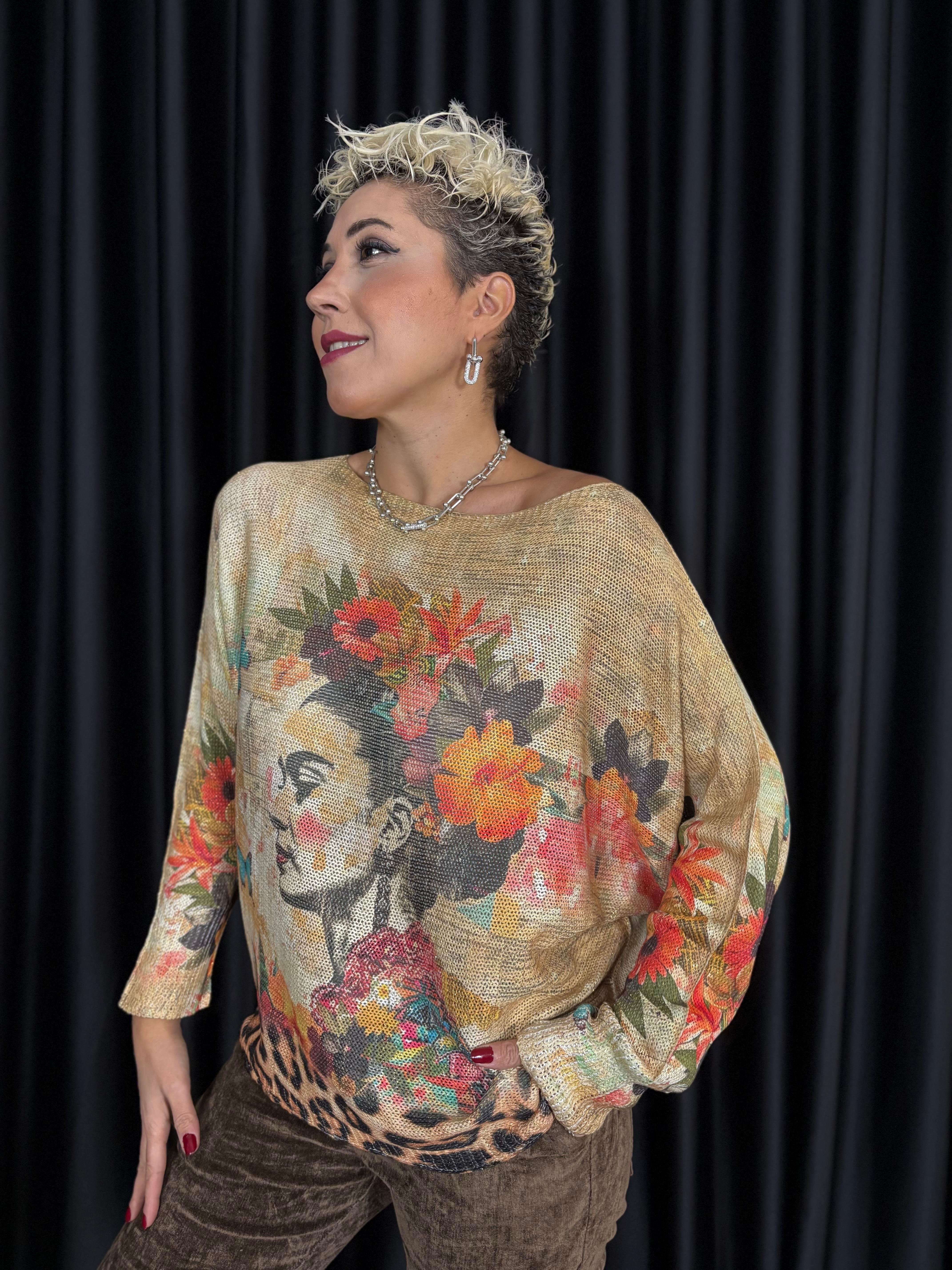 İtalyan Frida Desenli Simli Merserize Triko