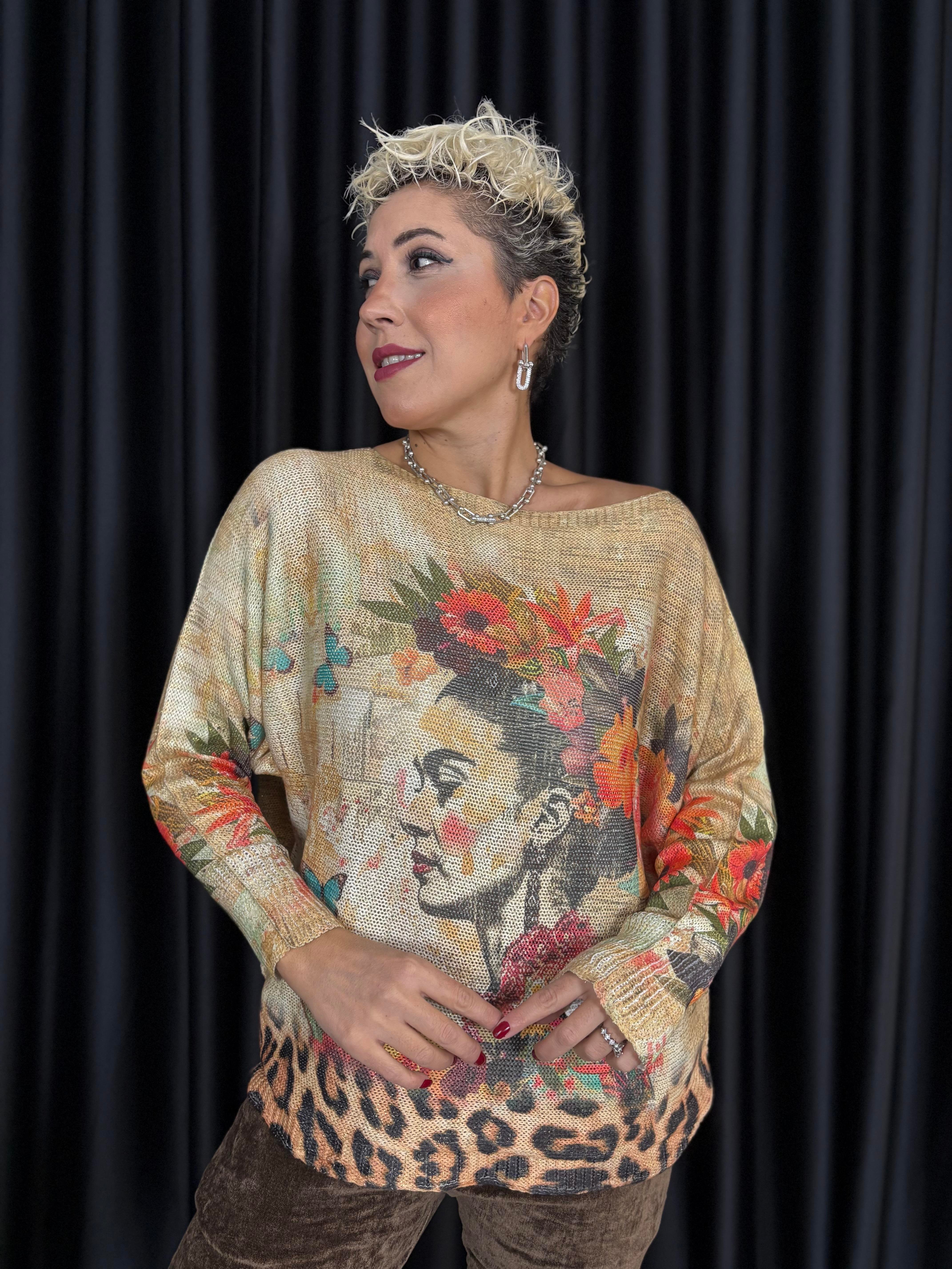 İtalyan Frida Desenli Simli Merserize Triko